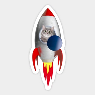 Funny Rocket Kitty (Grey Kitty) Sticker